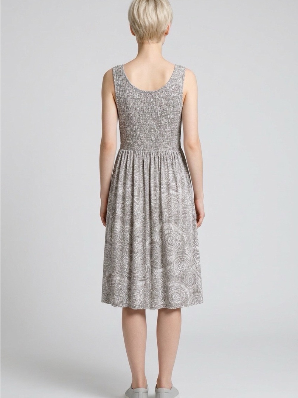 Sleeveless Smocked Waist Midi Dress in Light Taupe - Picture 10 of 10